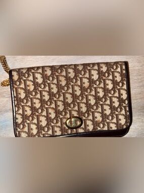 Dior Brown and Cream Monogram Chain Shoulder Bag